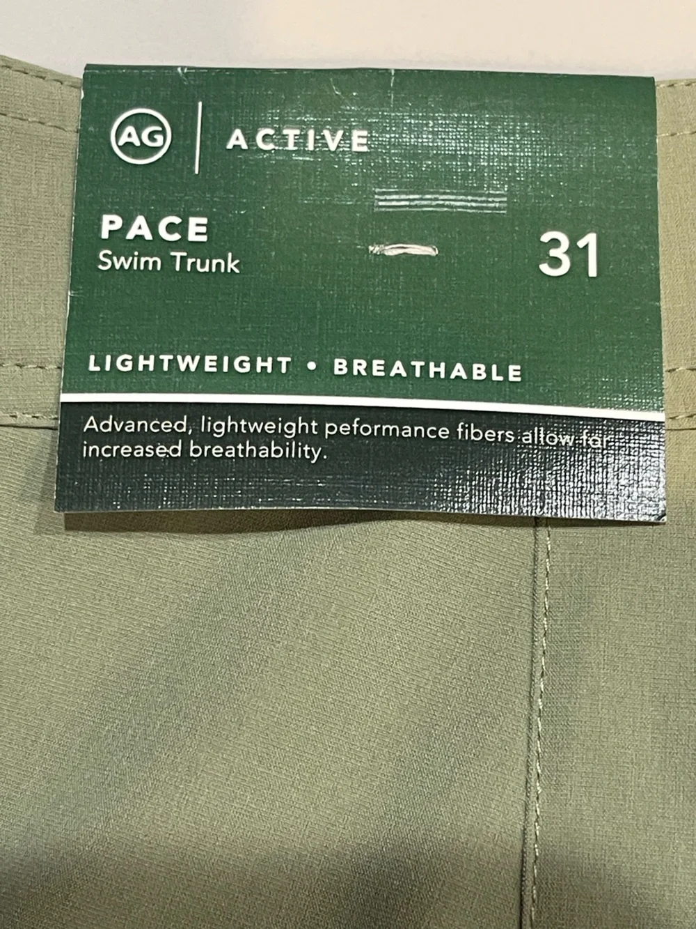 NWT AG Active Pace Swim Trunk Men’s SZ 31 Bonsai Tree Green